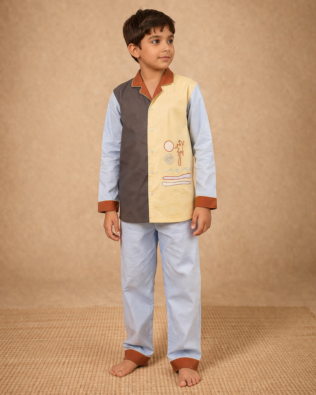 Horizon - Everyday Set <br> Kids Embroidered Cotton Notched Collar Pajama Set