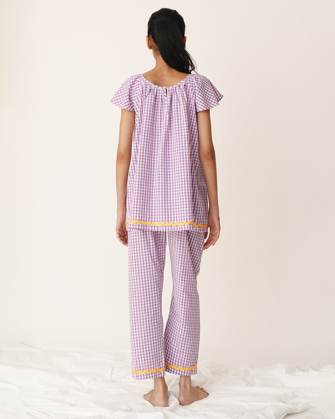 Soft Dusk - Breeze Set <br> Women’s Cotton Gingham Ruffled Pajama Set