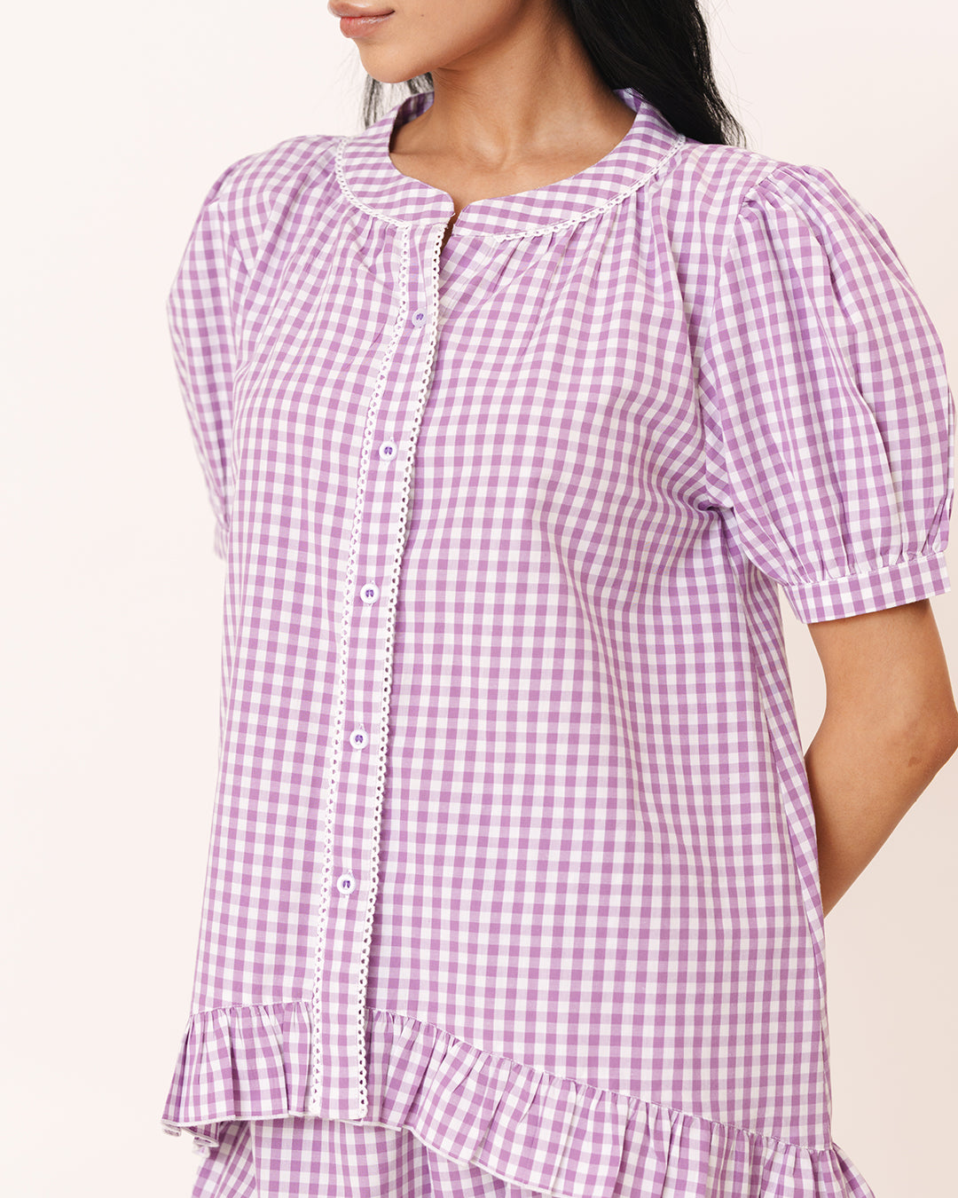 Soft Dusk - Bloom Set <br> Women’s Cotton Gingham Frill Pajama Set