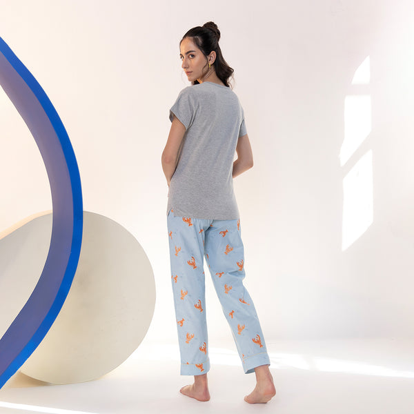 Lobster Embroidered T-shirt & Cotton Pyjama for Women's