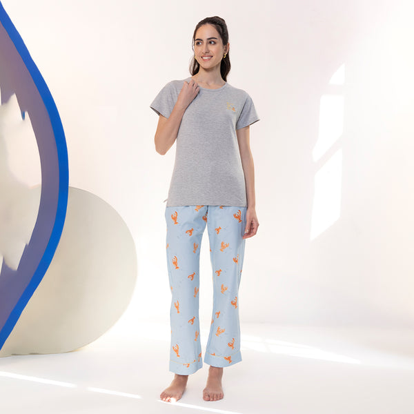 Lobster Embroidered T-shirt & Cotton Pyjama for Women's