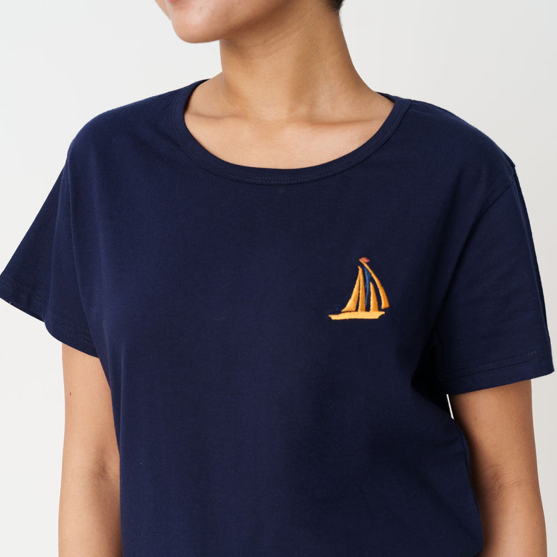 Nautical Drift Embroidered T-shirt & Cotton Pyjama Women's
