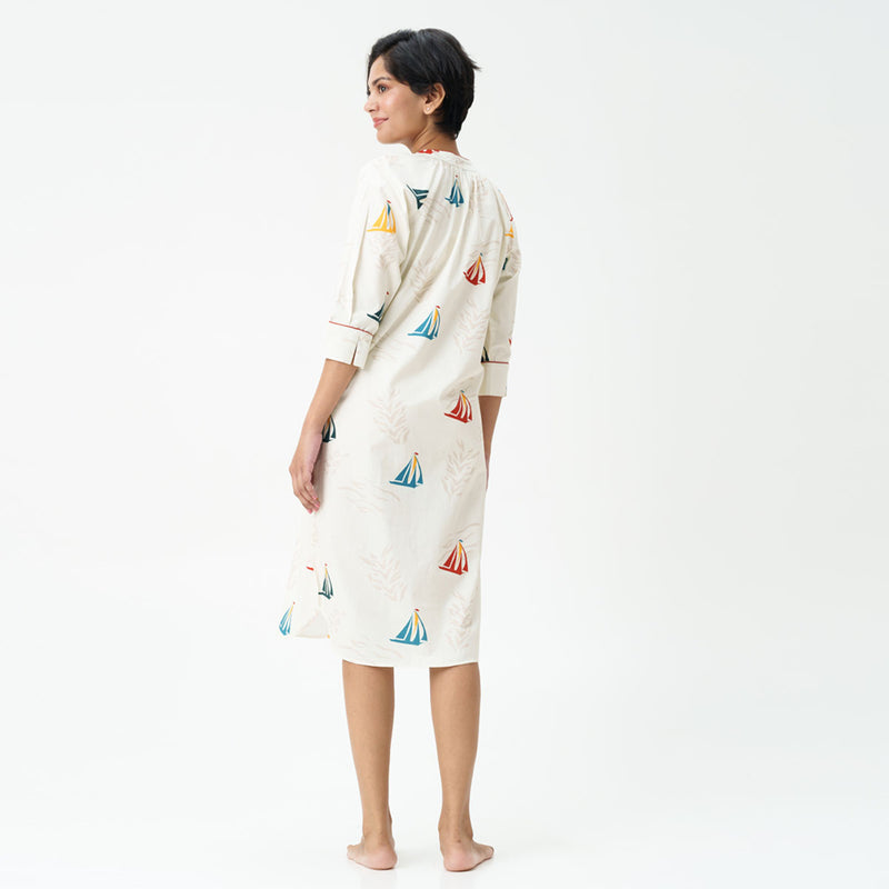 Nautical Drift Cotton Dip-Neck Sleep Dress