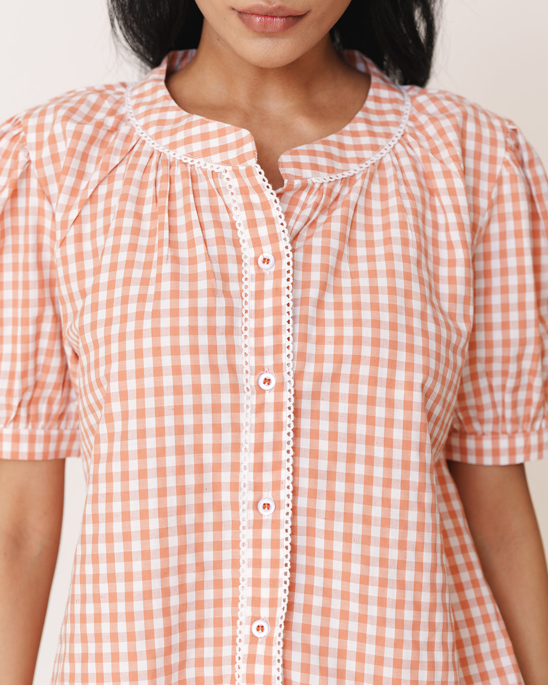 Amber - Bloom Set <br> Women’s Cotton Gingham Frill Pajama Set