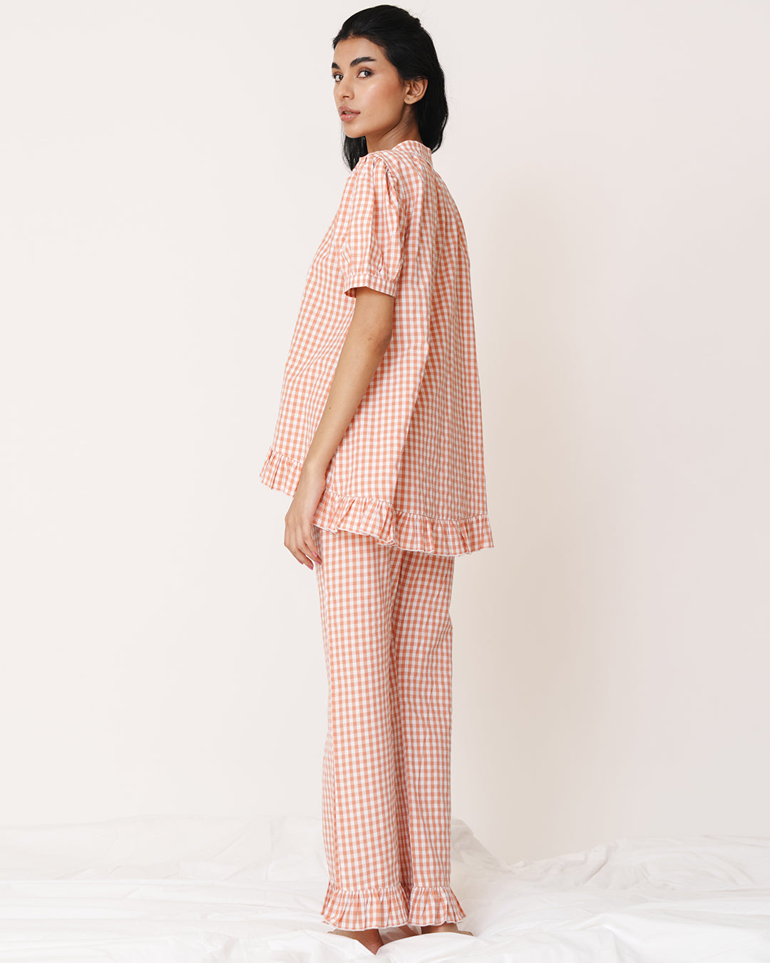 Amber - Bloom Set <br> Women’s Cotton Gingham Frill Pajama Set