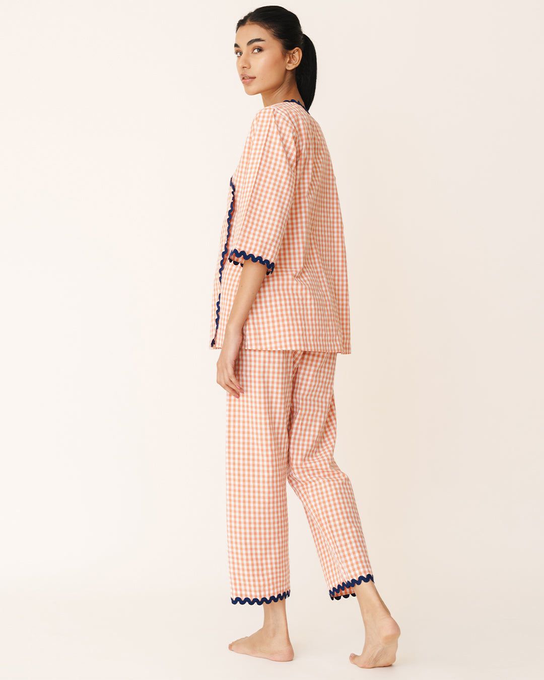 Amber - Charm Set <br> Women’s Cotton Gingham Wrap Pajama Set