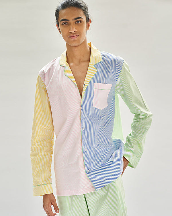 Many Moods Cotton Notched Collar Pyjama Set - Men