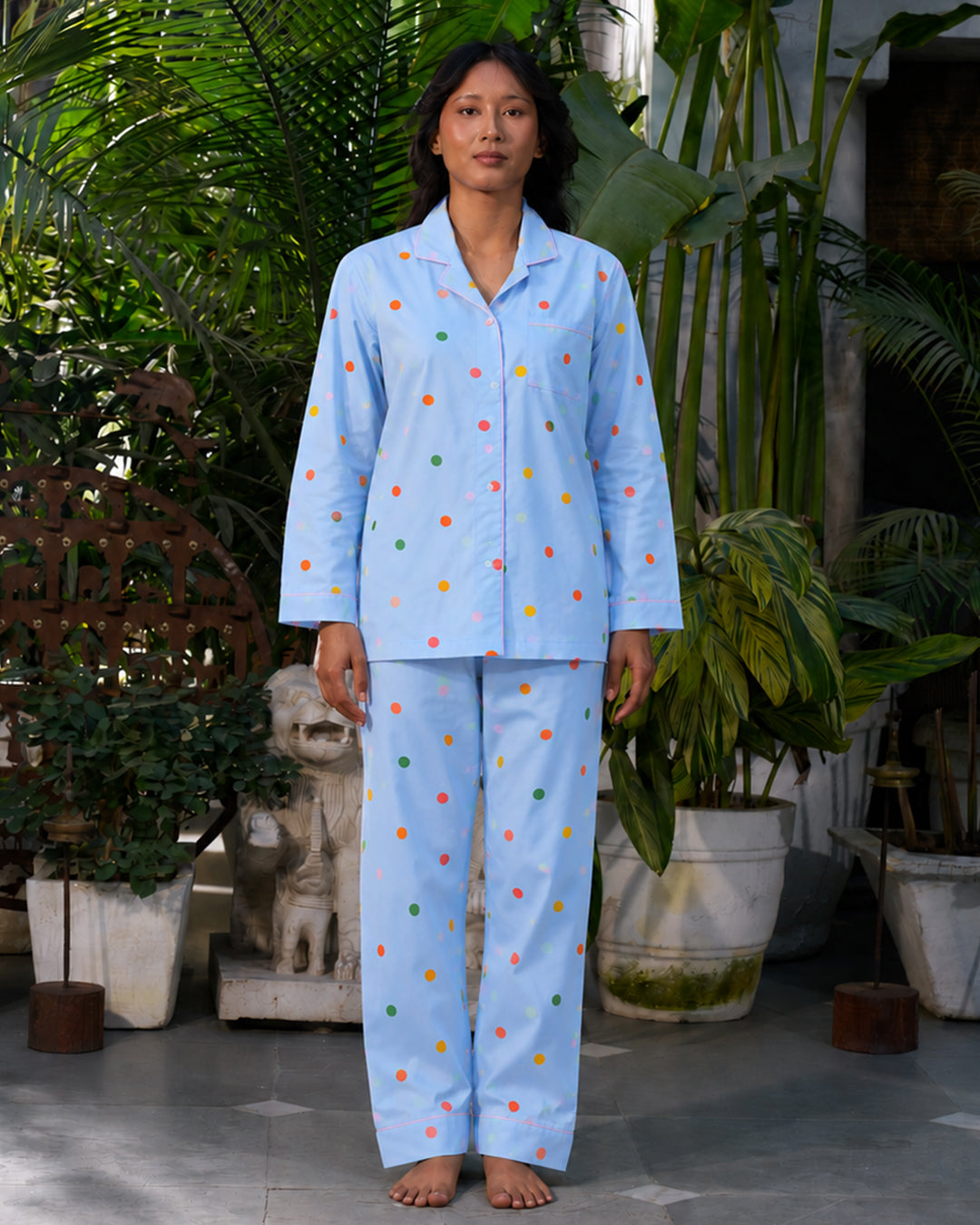 Sky Confetti - Everyday Set<br>Women’s Cotton Notch Collar Pajama Set