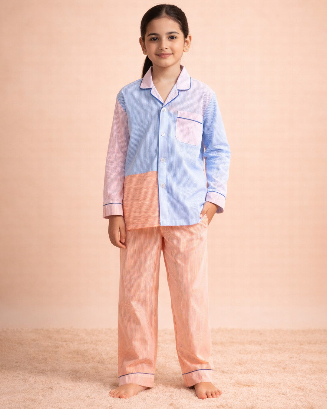 Poppy Stripe - Everyday Set <br> Kids Cotton Notched Pajama Set