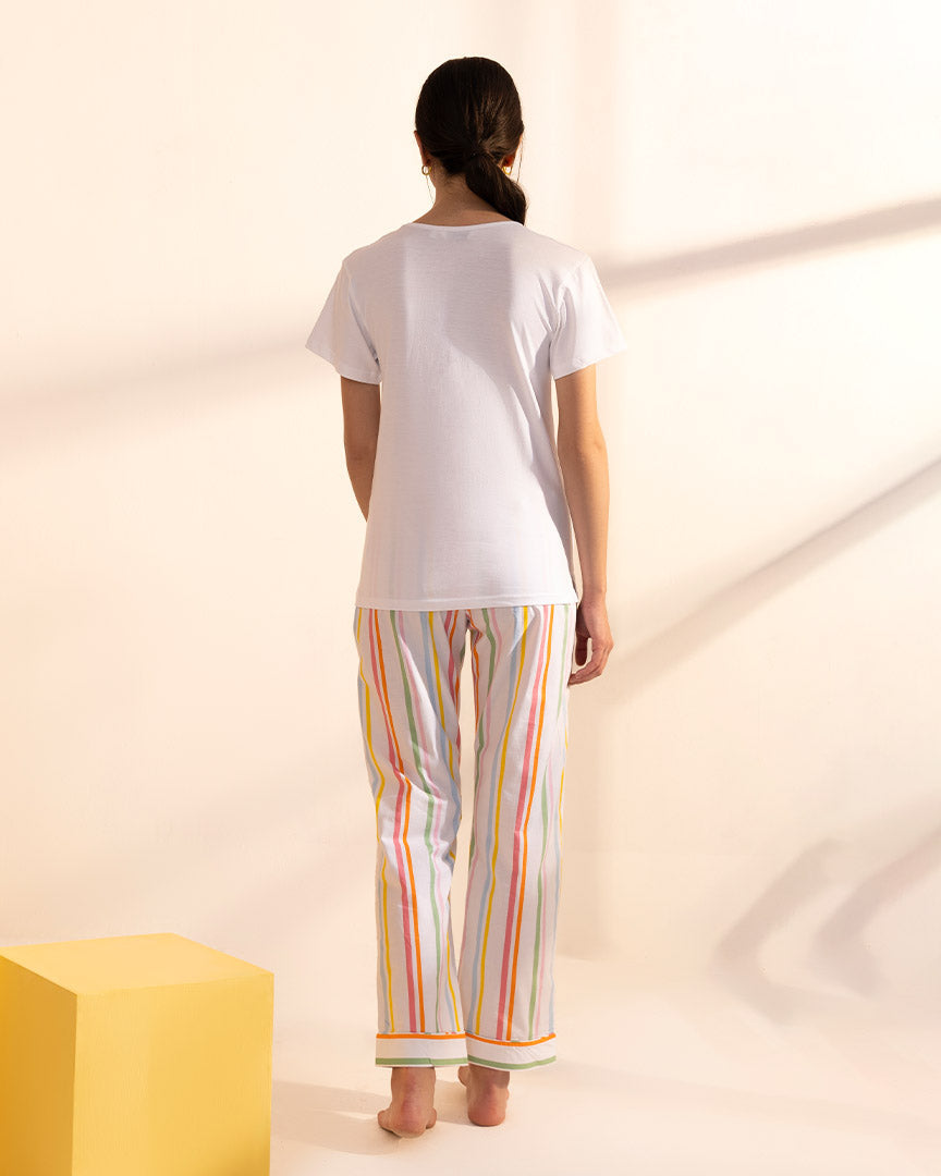Rainbow Rope Embroidered T-shirt & Cotton Pyjama for Women's
