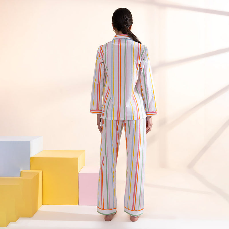 Rainbow Rope Cotton Notched Collar Pyjama Set