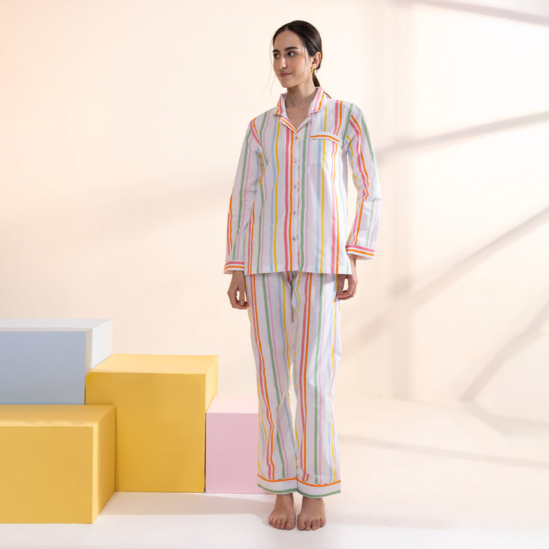 Rainbow Rope Cotton Notched Collar Pyjama Set