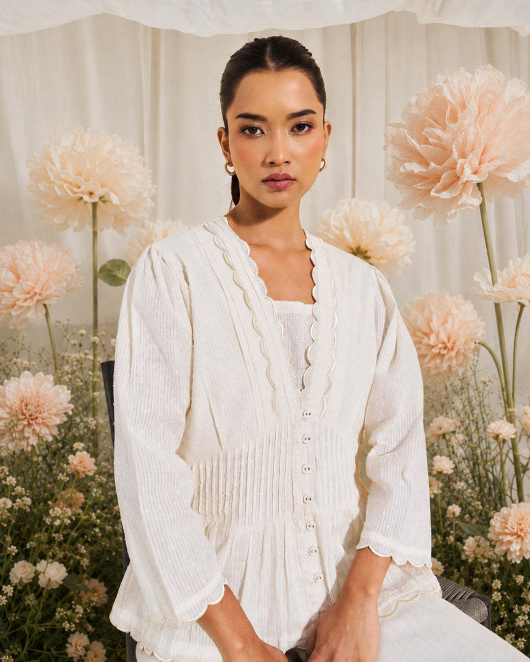 Lumi Set <br> Peplum Pintuck Scallop Top