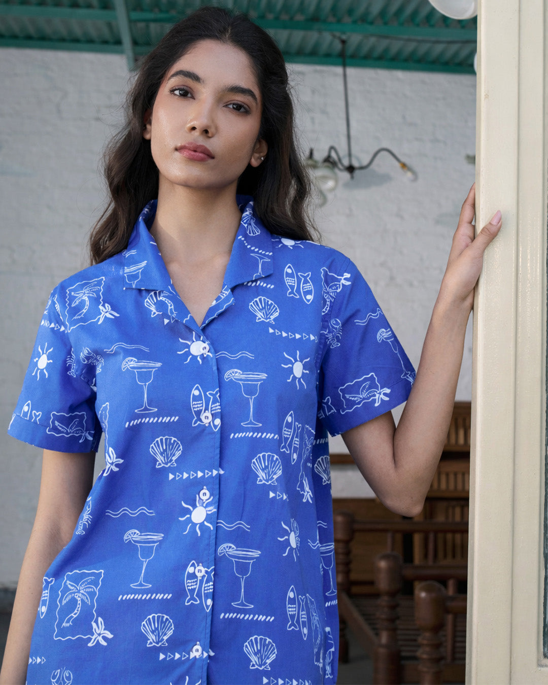 Lobster & Lime - Everyday Easy Set<br>Women’s Cotton Notch Collar Shorts Set