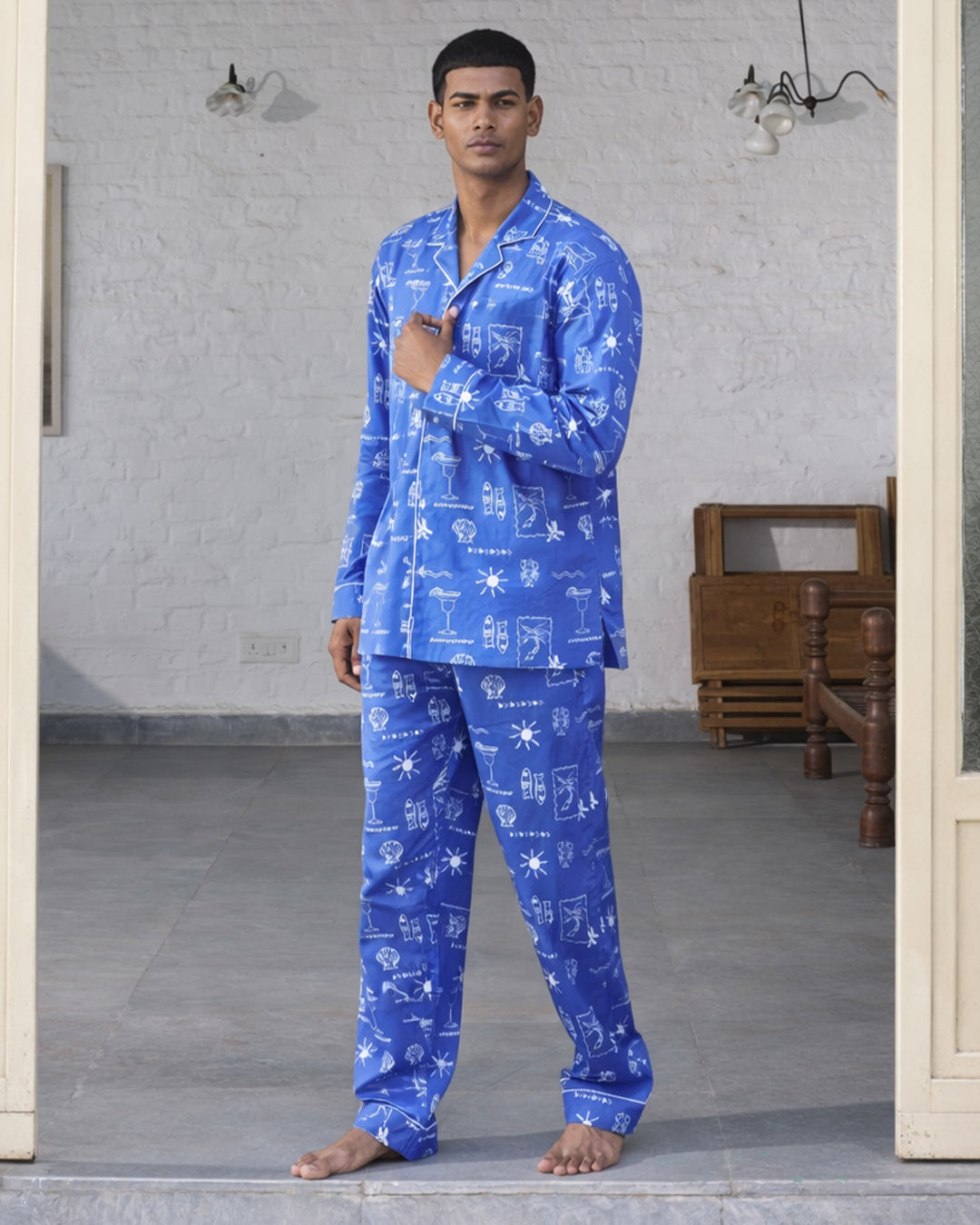 Lobster & Lime - Everyday Set<br>Men's Cotton Notch Collar Pajama Set