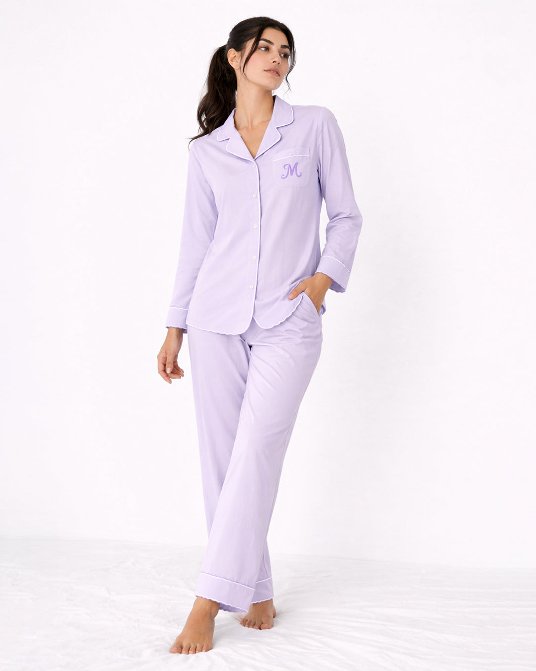 Monogram Muse - Everyday Set <br> Women's Cotton Embroidered Notched Collar Pajama Set