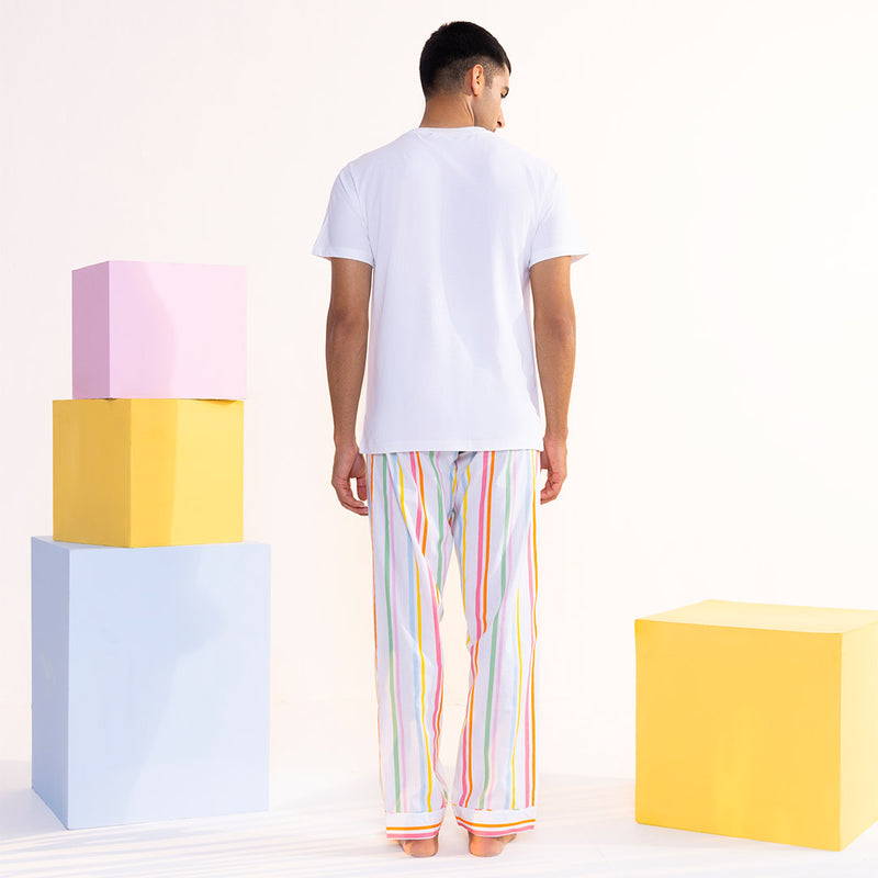Rainbow Rope Embroidered T-shirt & Cotton Pyjama - Men