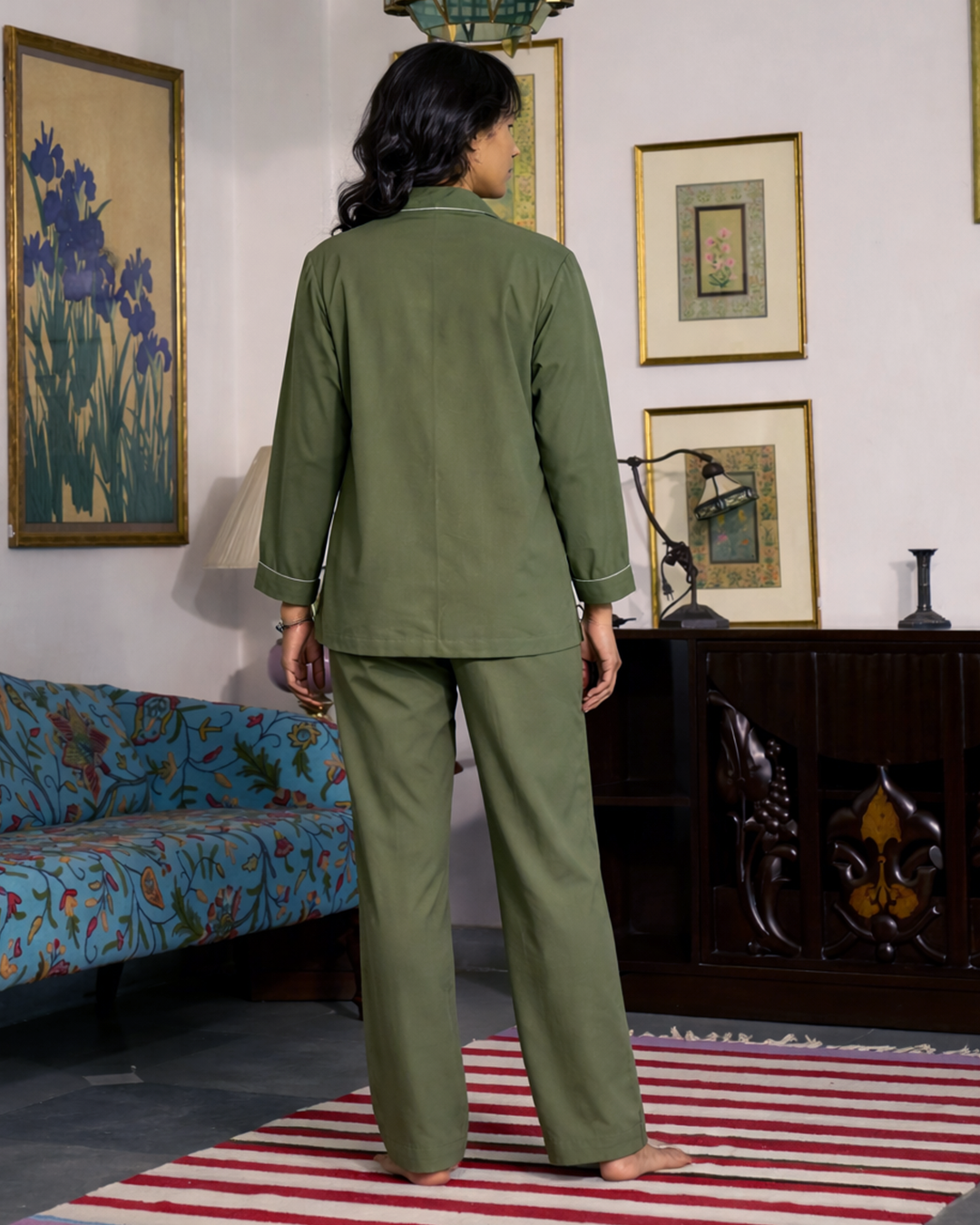 Harbour Stripe - Everyday Set<br>Women’s Embroidered Cotton Notch Collar Pajama Set