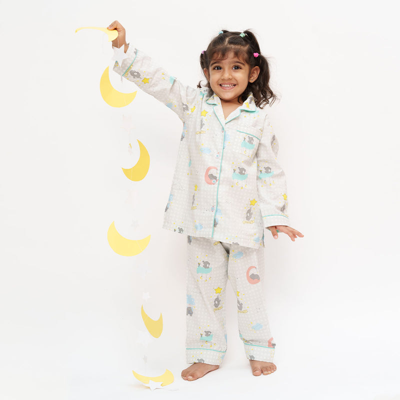 Elephant On Cloud Cotton Notched Pyjama Set