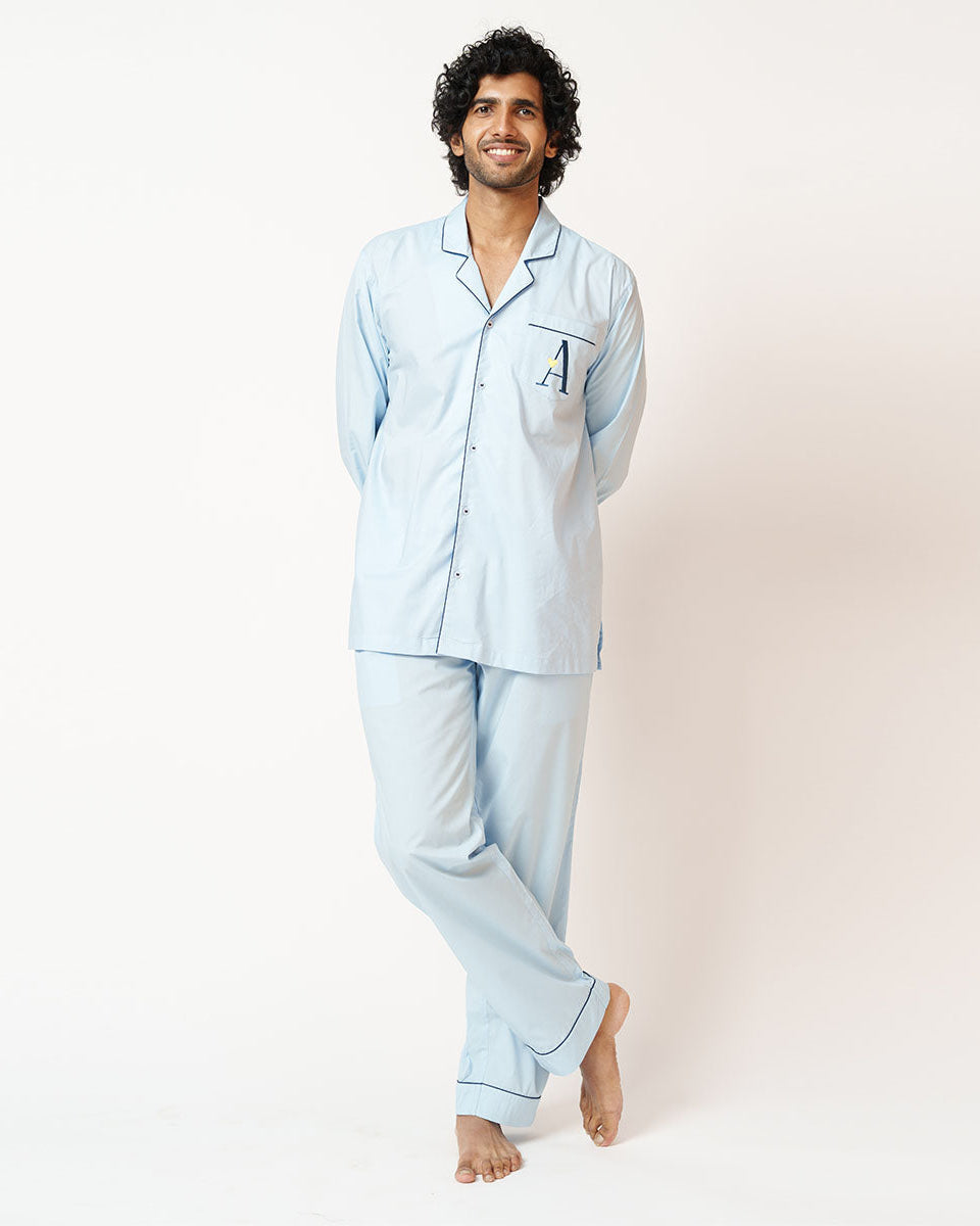 Everyday Set<br>Men's Embroidered Cotton Notch Collar Pajama Set