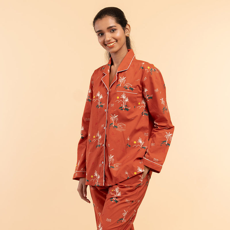 Rustic Shores Cotton Notched Collar Pyjama Set