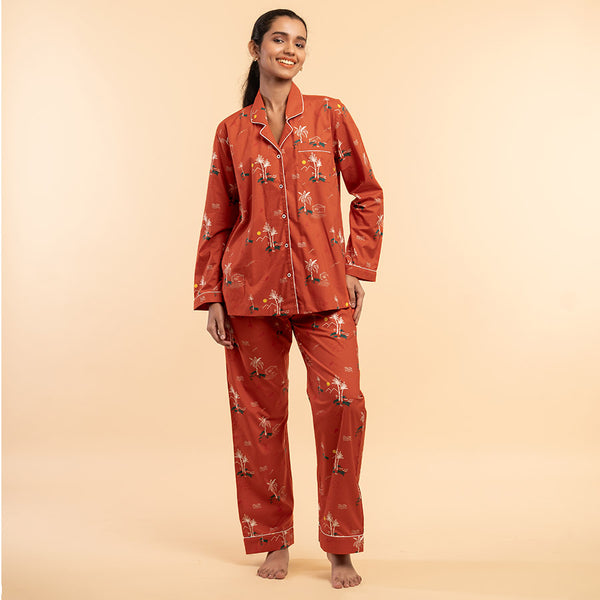 Rustic Shores Cotton Notched Collar Pyjama Set