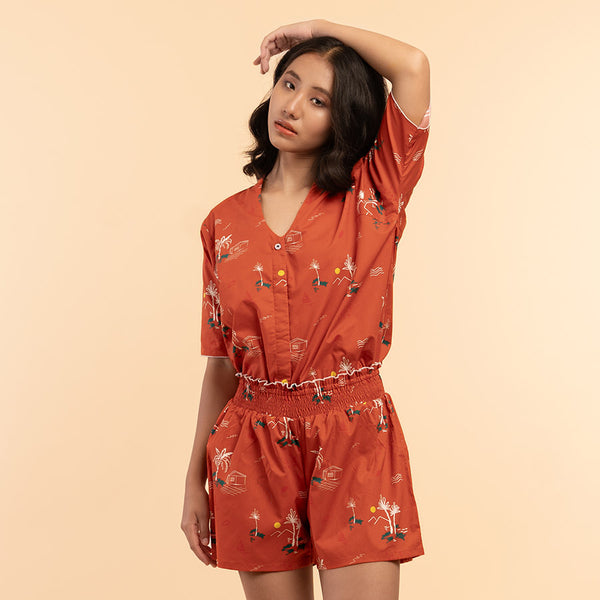 Rustic Shores Cotton High Low Shorts Set