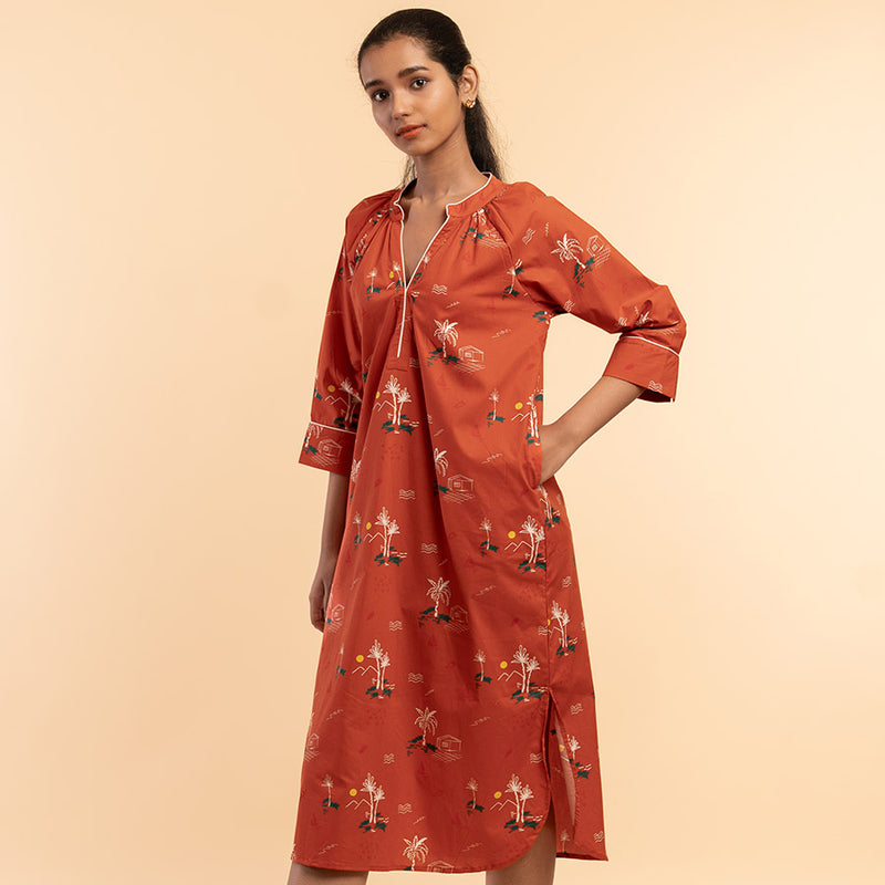 Rustic Shores Cotton Dip-Neck Sleep Dress