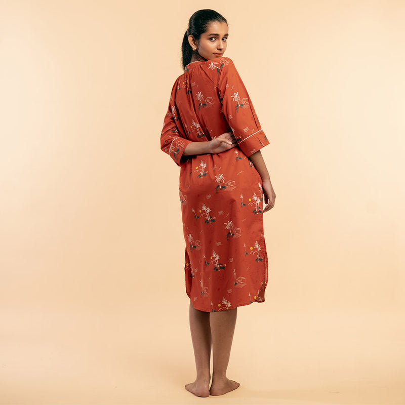Rustic Shores Cotton Dip-Neck Sleep Dress