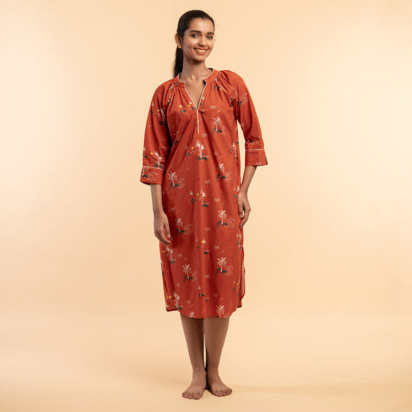 Rustic Shores Cotton Dip-Neck Sleep Dress