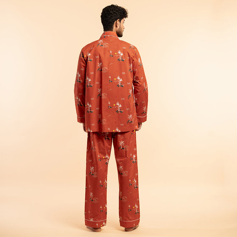Rustic Shores Cotton Notched Pyjama Set-Men