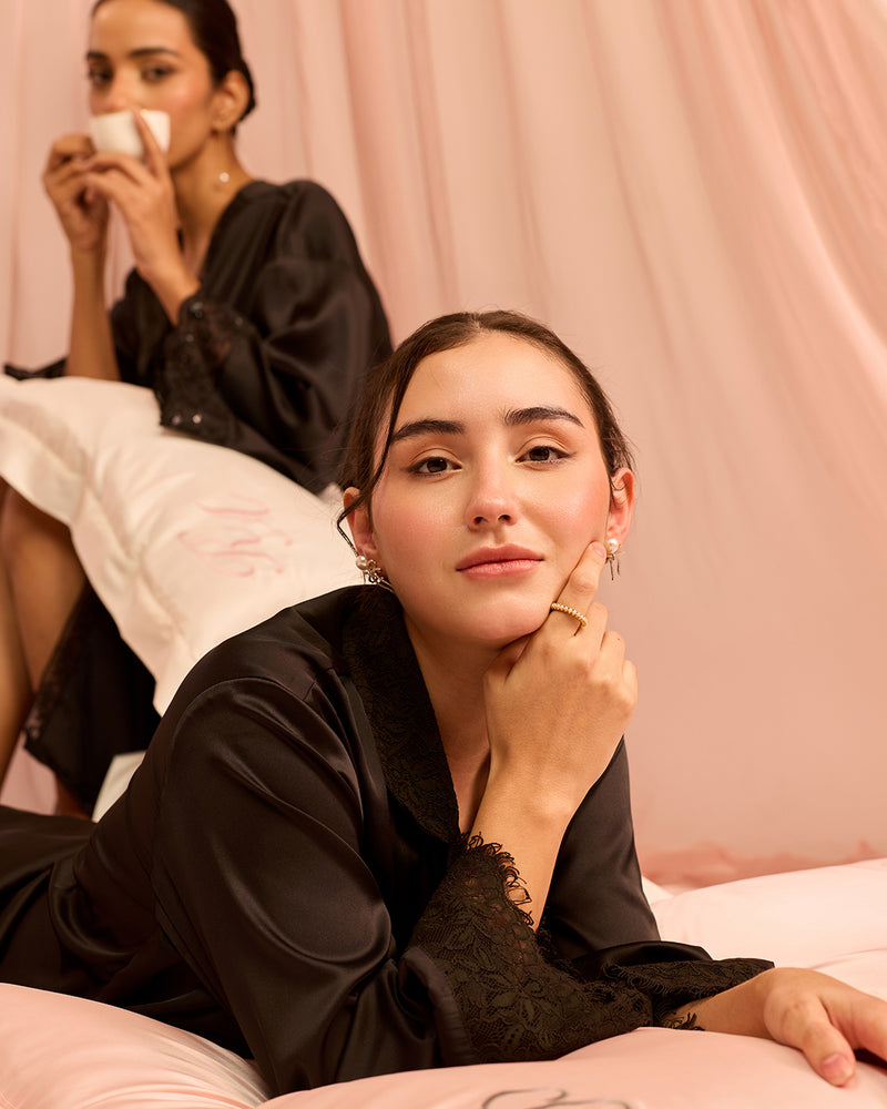 Ebony Satin Short Robe