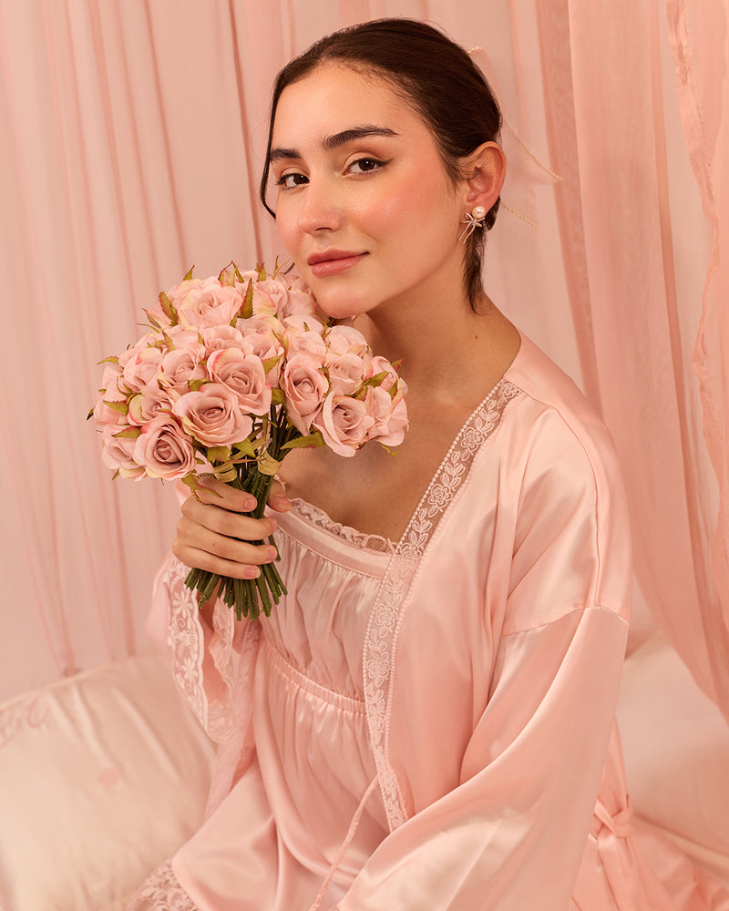 Rosé Satin Short Robe