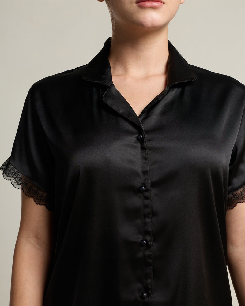 Ebony Satin Notched Shorts Set