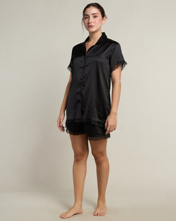 Ebony Satin Notched Shorts Set