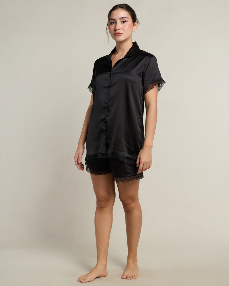 Ebony Satin Notched Shorts Set