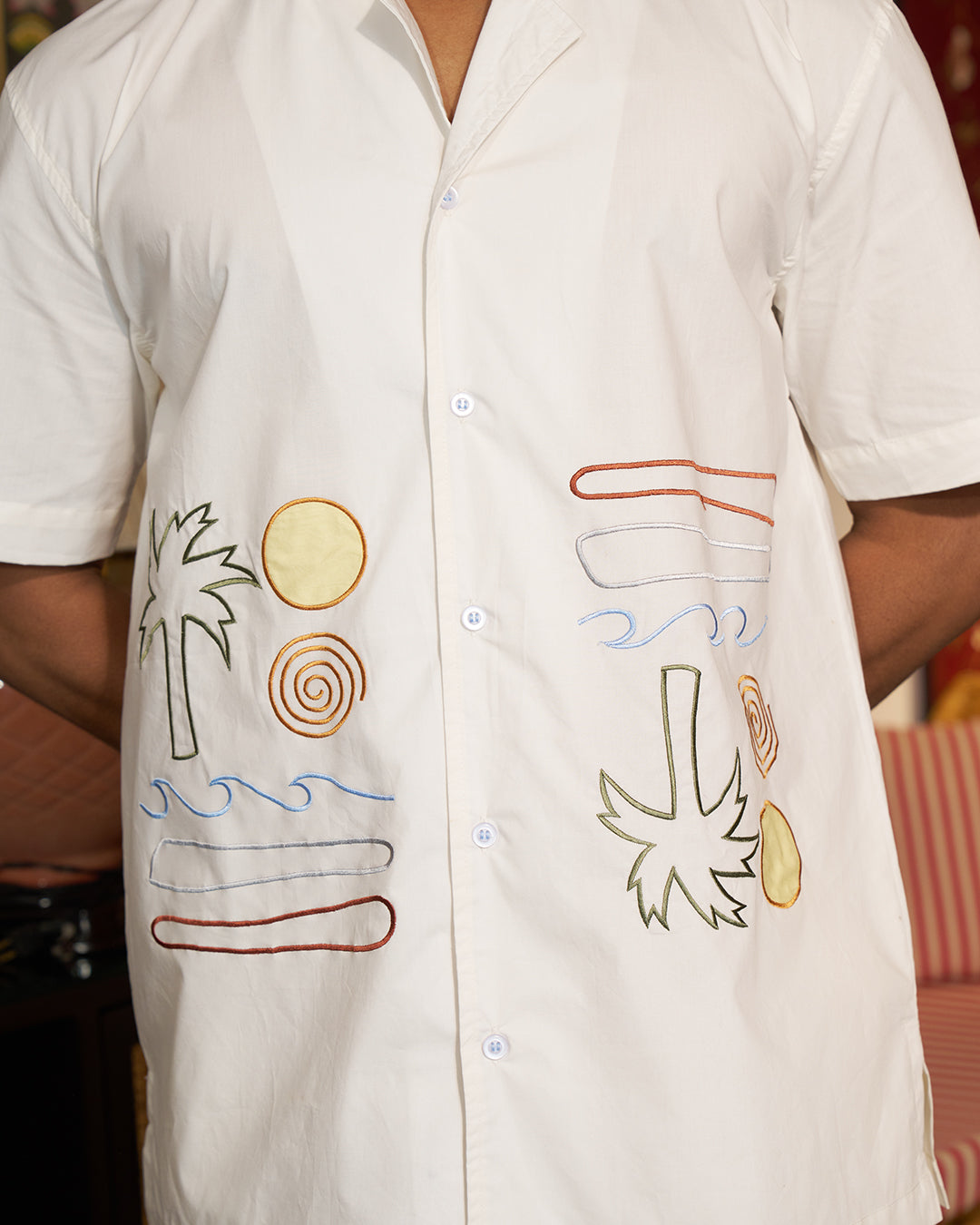 Seascape - Everyday Easy Set<br>Men’s Embroidered Cotton Co-Ord Shorts Set
