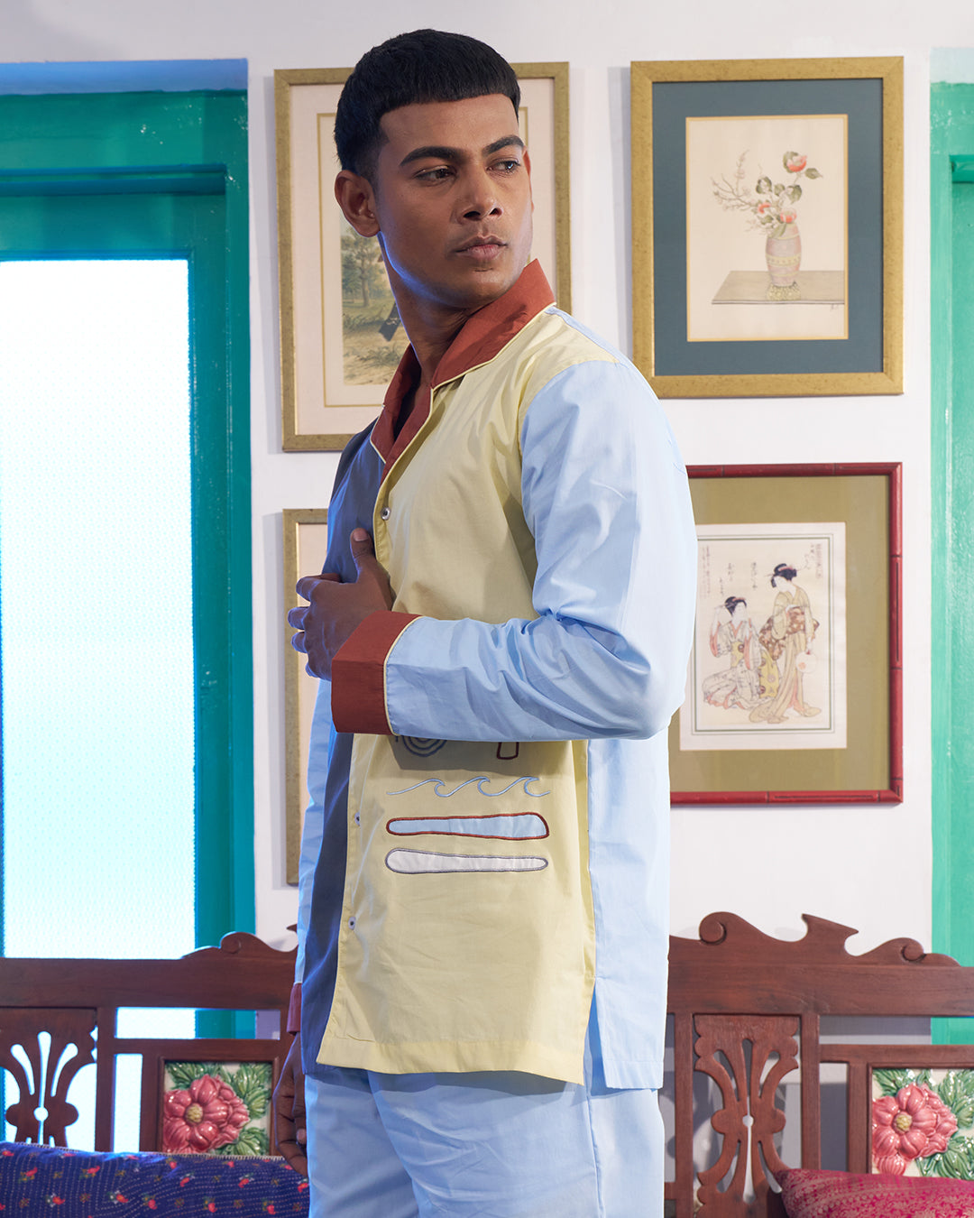 Horizon - Everyday Set<br>Men’s Embroidered Cotton Notch Collar Pajama Set
