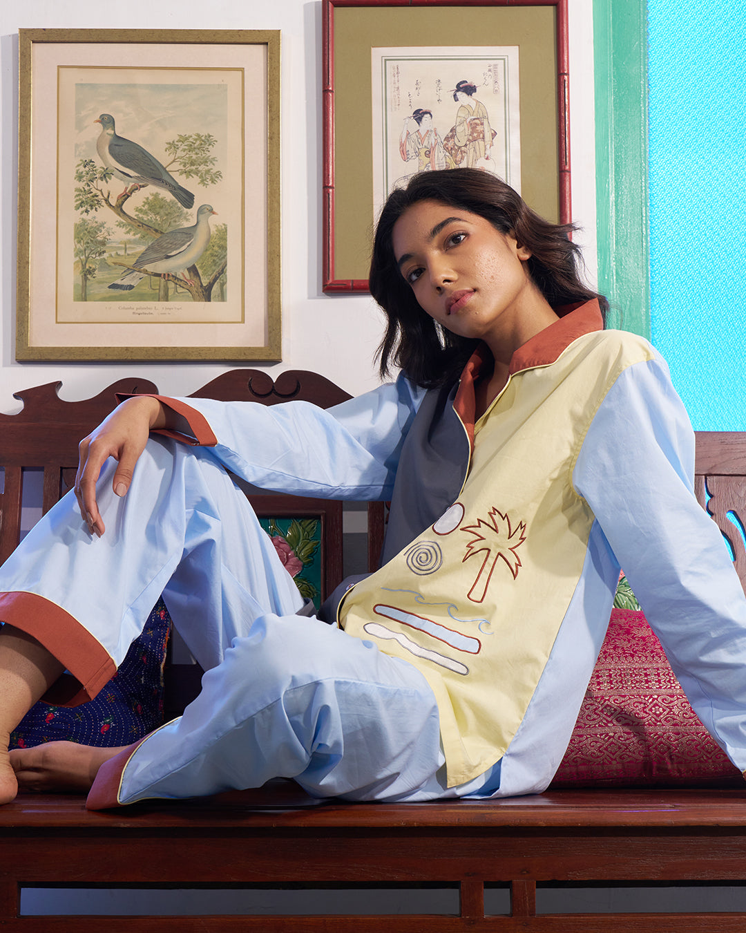 Horizon - Everyday Set<br>Women’s Embroidered Cotton Notch Collar Pajama Set