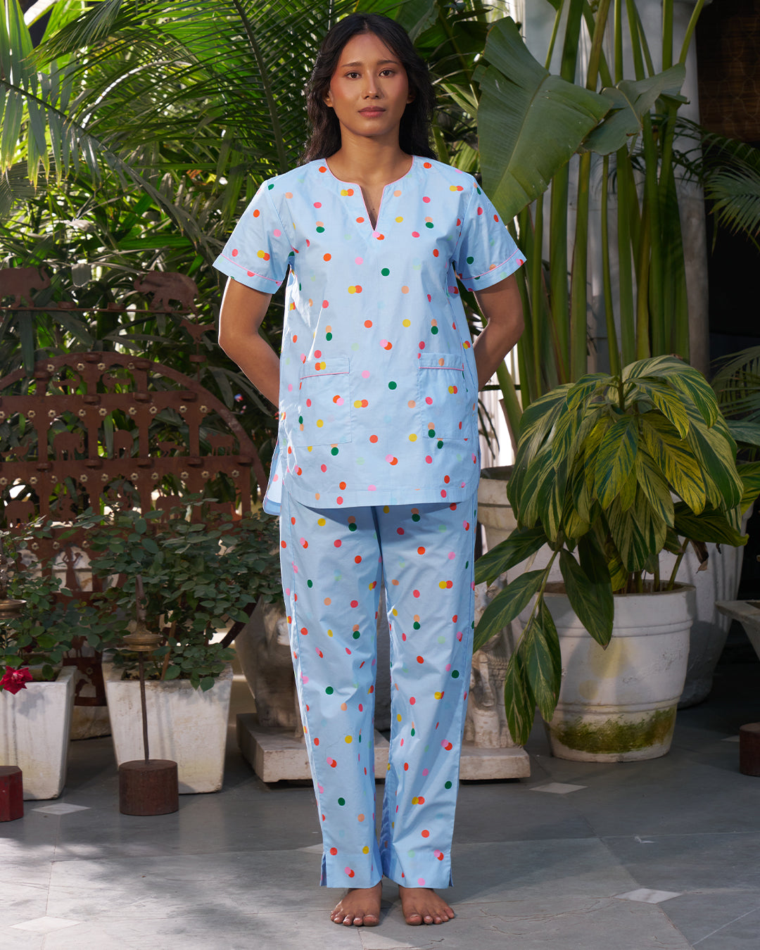 Sky confetti - Cove Set<br>Women’s Cotton Dip Neck Pajama Set