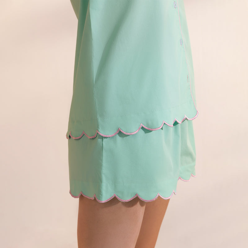 Jade Mist Cotton Scalloped Shorts Set