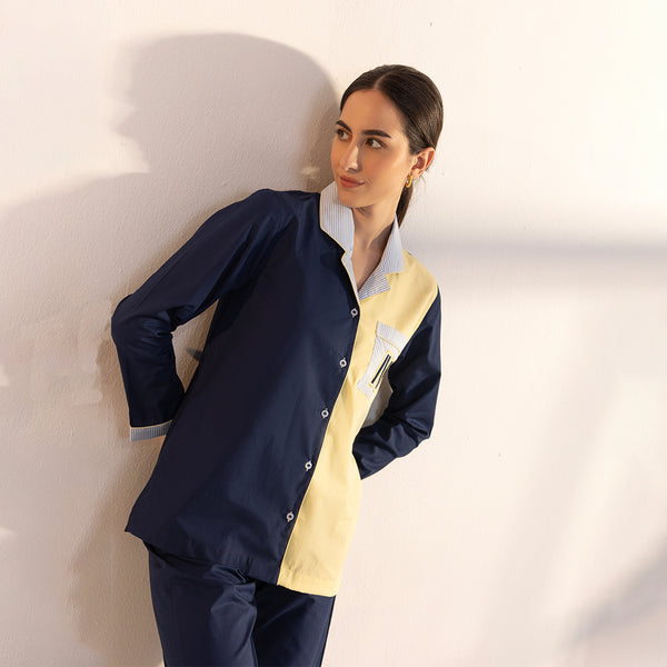 Indigo Sunset Embroidered Cotton Notched Collar Pyjama Set