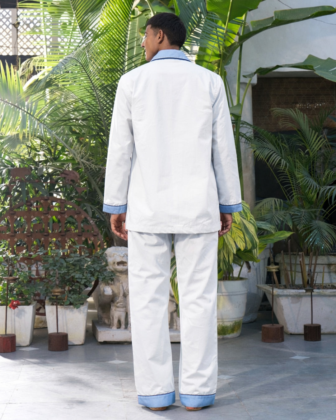Sky Mist - Everyday Set <br> Men’s Embroidered Cotton Notch Collar Pajama Set