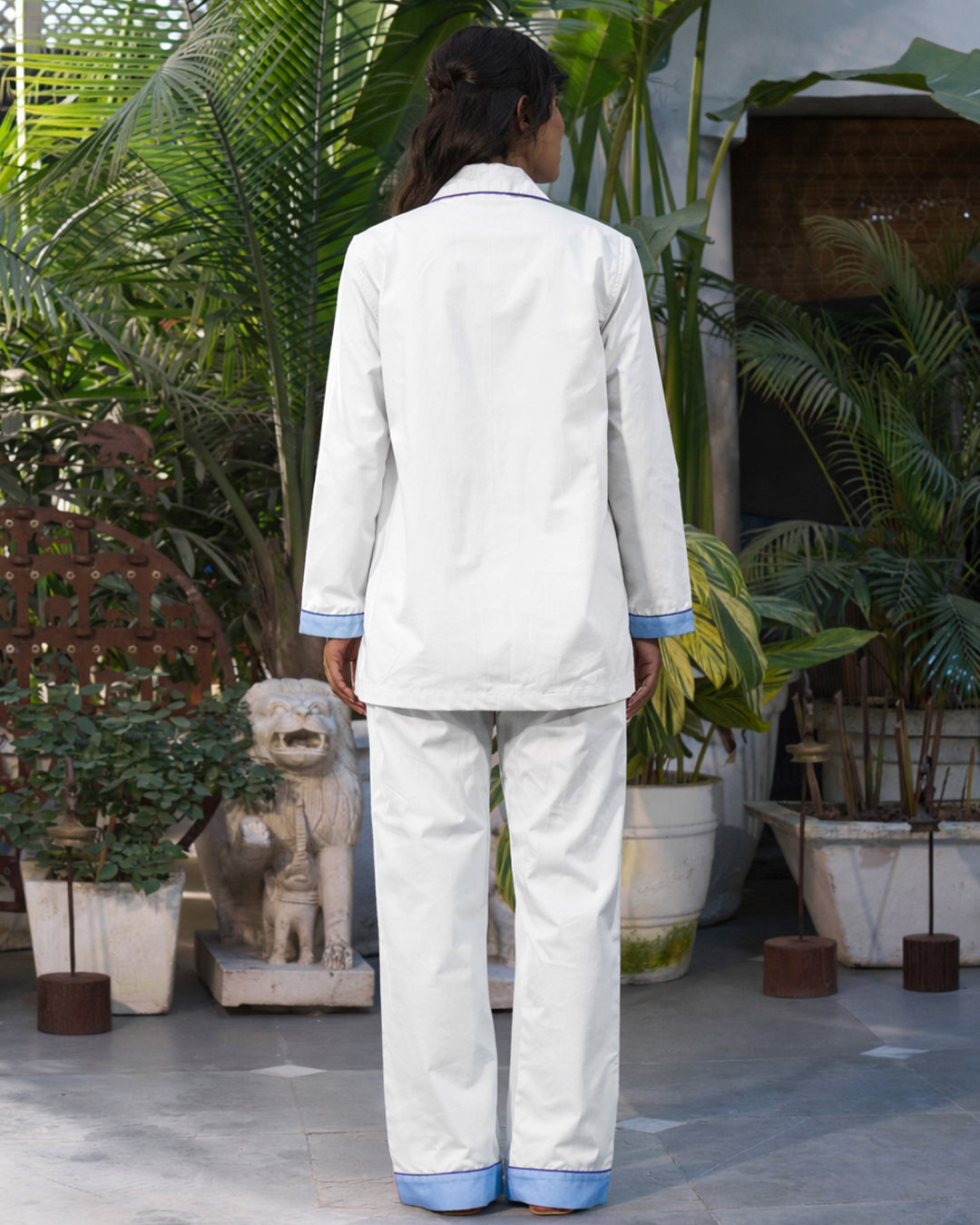 Sky Mist - Everyday Set <br> Women’s Embroidered Cotton Notch Collar Pajama Set