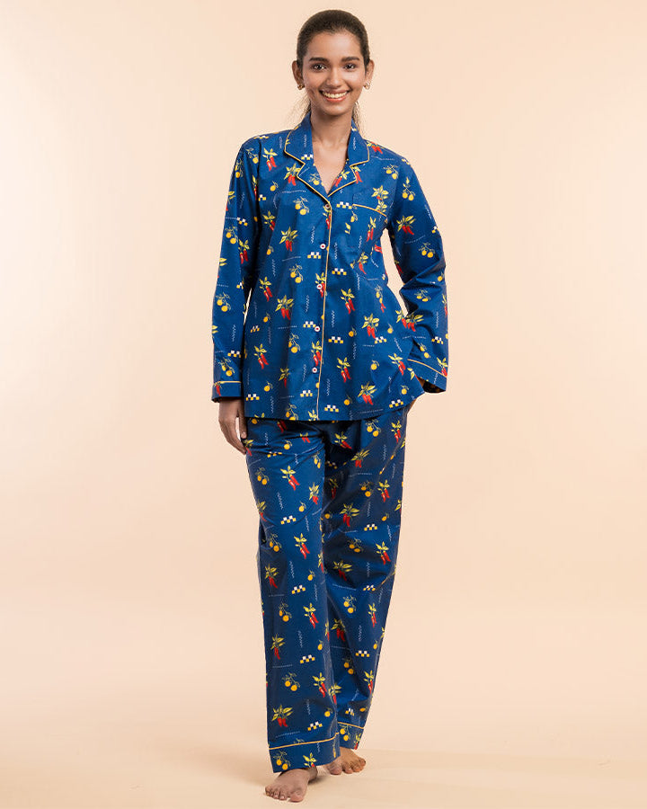 Spice Trail Cotton Notched Collar Pyjama Set