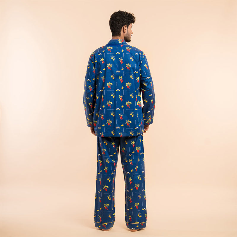 Spice Trail Cotton Notched Pyjama Set-Men