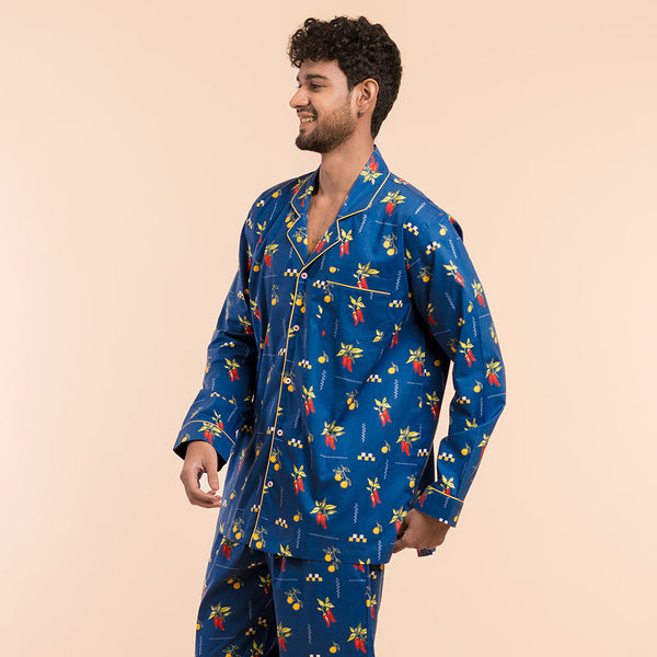 Spice Trail Cotton Notched Pyjama Set-Men