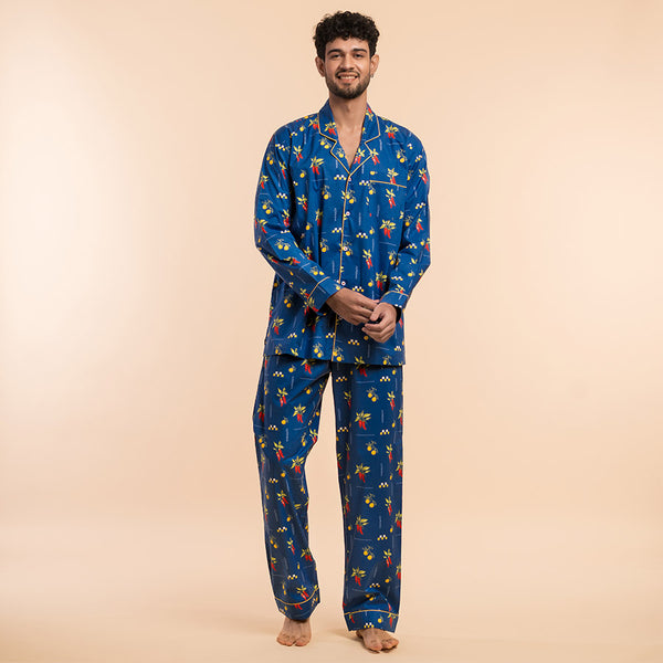 Spice Trail Cotton Notched Pyjama Set-Men