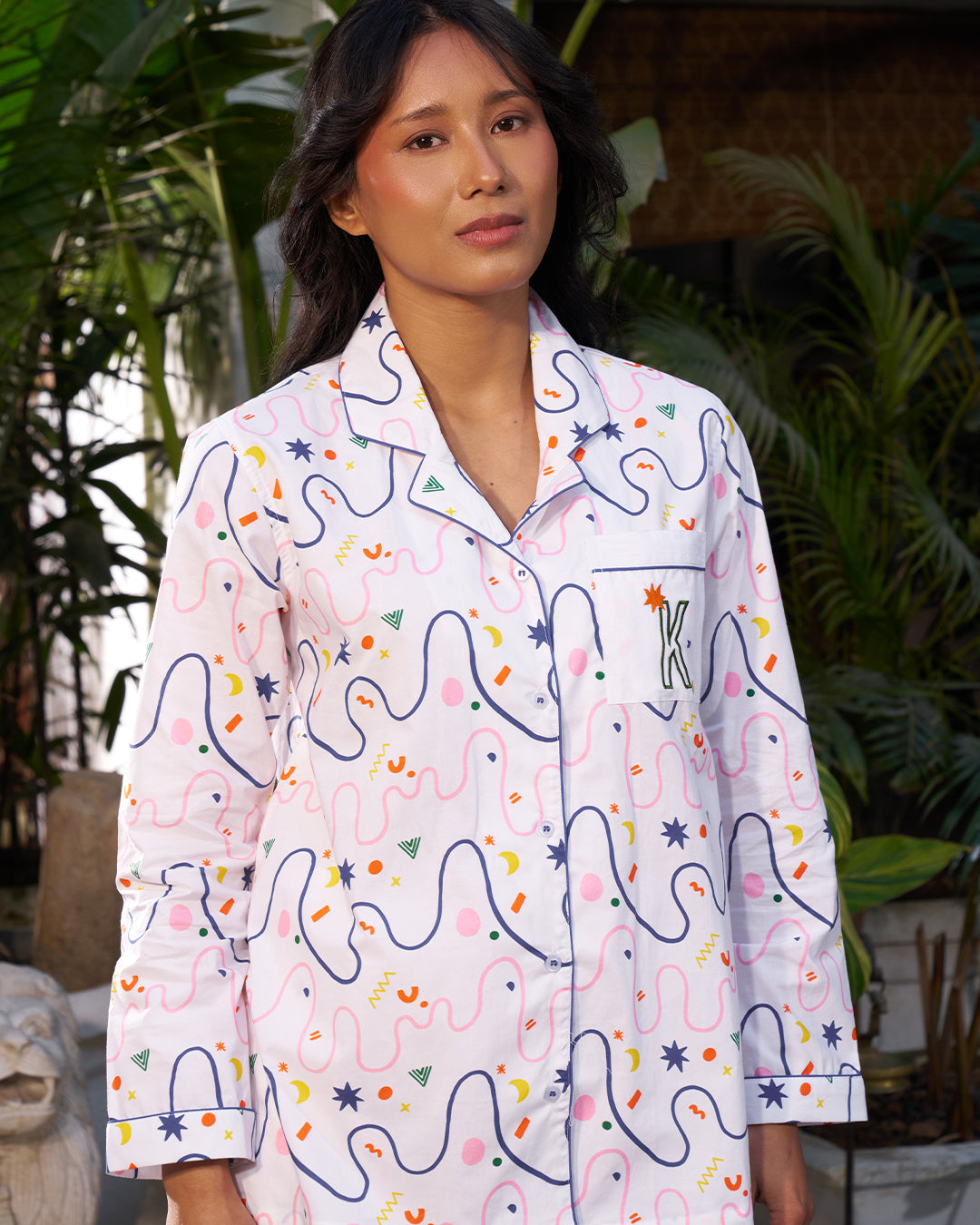 Squiggles - Everyday Set<br>Women’s Cotton Notch Collar Pajama Set