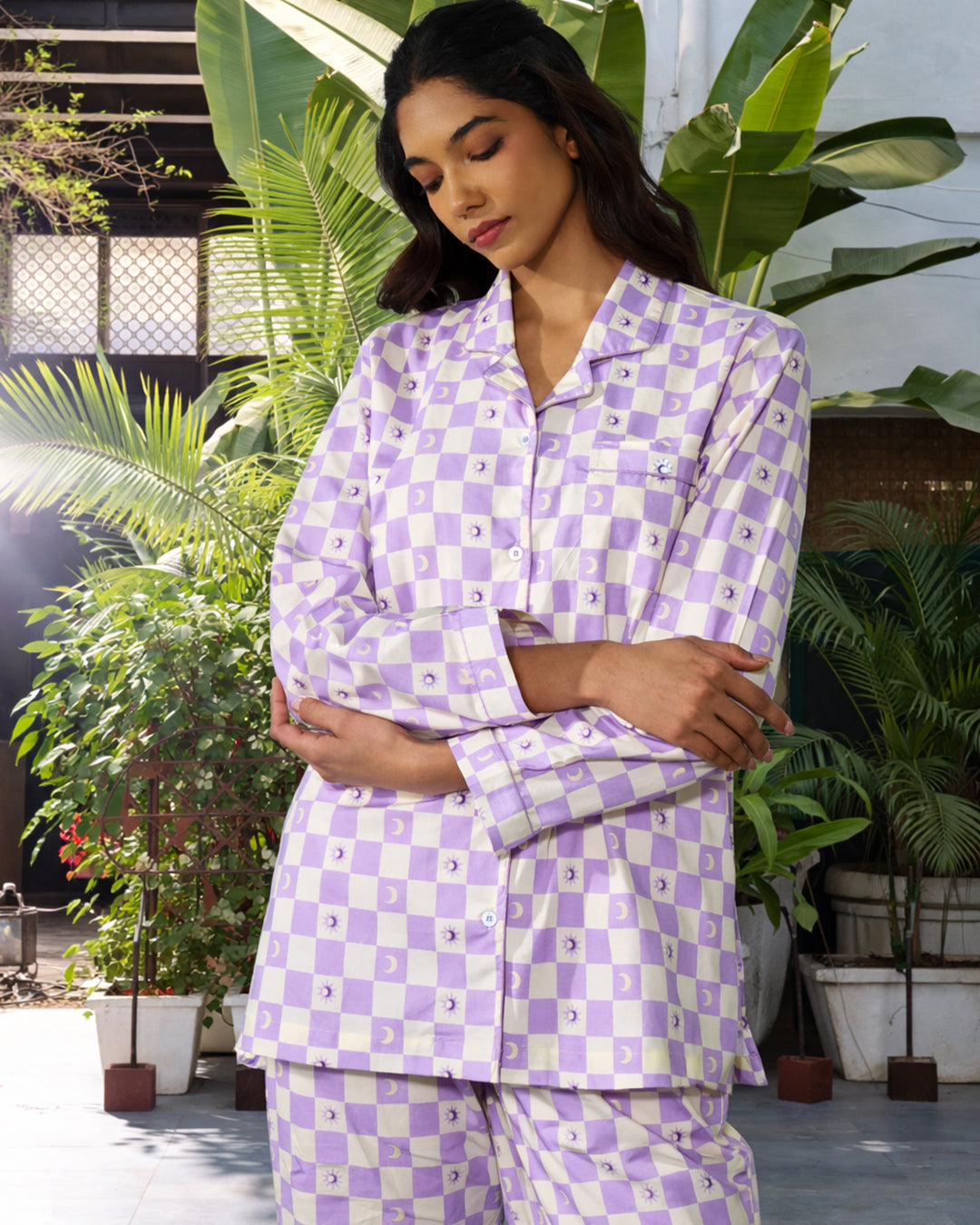 Sun & Moon - Everyday Set<br>Women’s Cotton Notch Collar Pajama Set